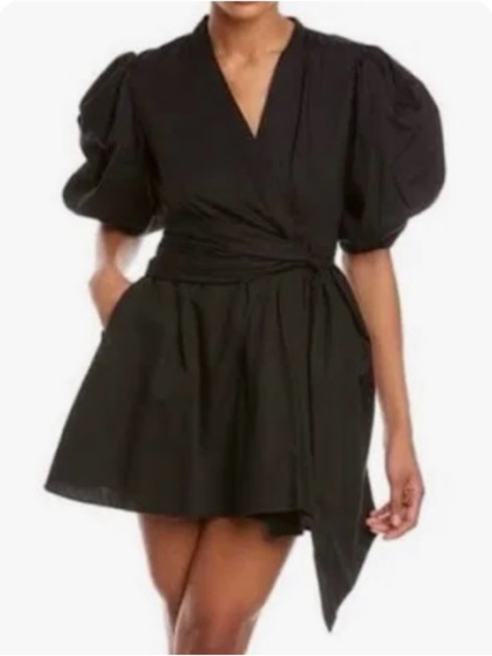 Garrie B Black Puff-Sleeve Wrap Dress